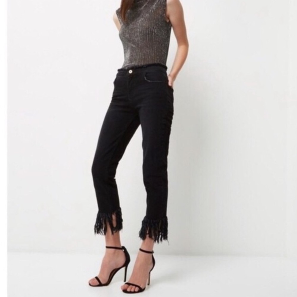 Joe’s jeans black denim cropped ex lover crop fringe cute distressed 27